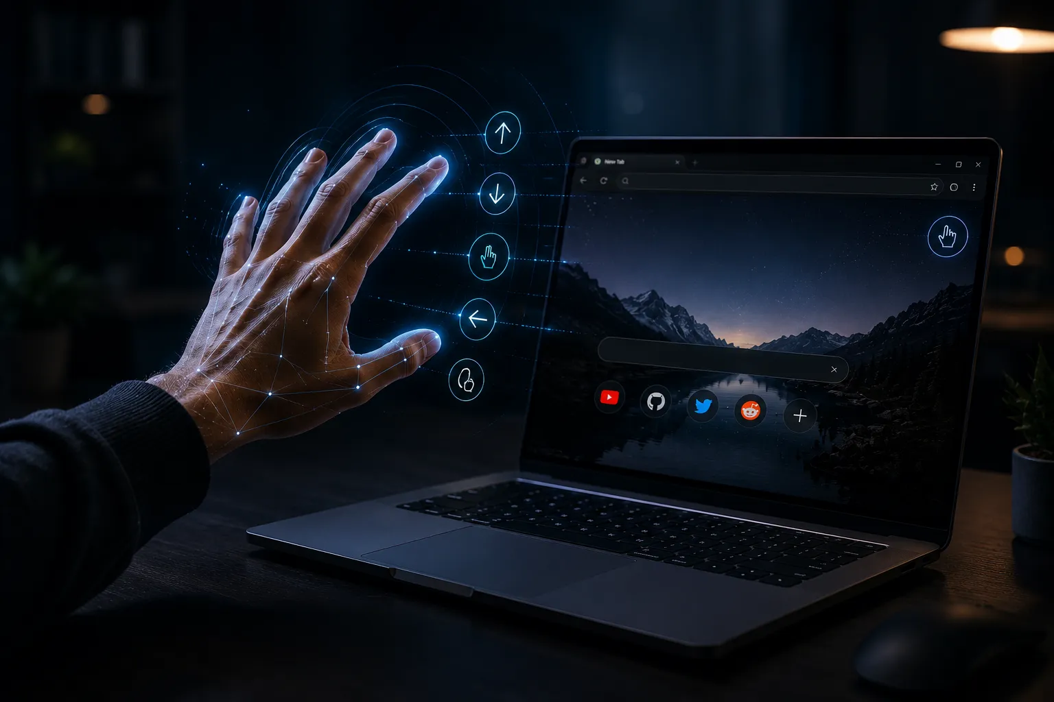Gesture Control System — Chrome extension overlay with hand landmark tracking